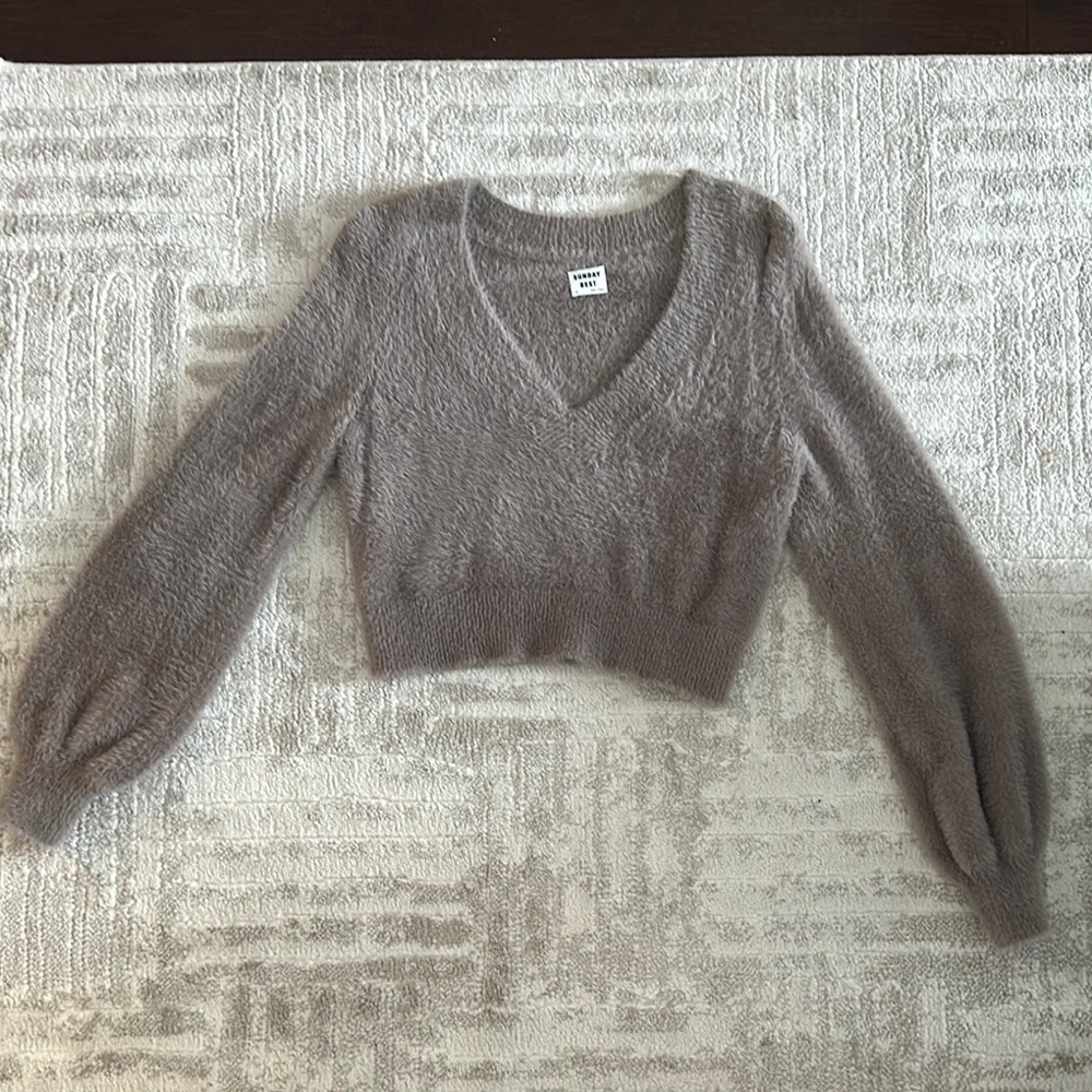 Aritzia Sunday Beat V-Neck Cropped Fuzzy Sweater